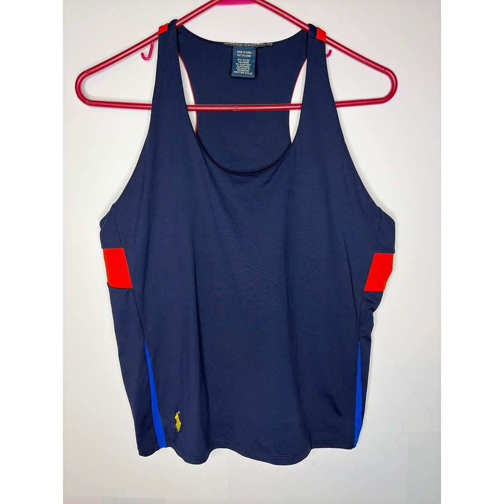 Ralph Lauren Tank Top Large Sporty Navy US Open Racerback Pony Logo Athletic